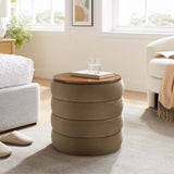 Mezzo Taupe Round Performance Velvet Storage Ottoman