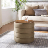 Mezzo Taupe Round Performance Velvet Storage Ottoman