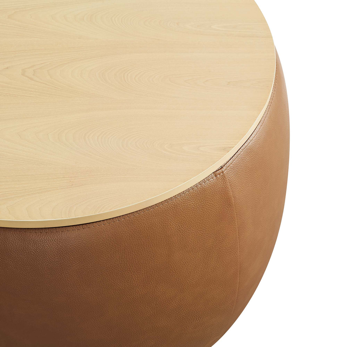 Perla Tan Round Vegan Leather Storage Ottoman