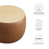 Perla Tan Round Vegan Leather Storage Ottoman