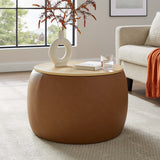 Perla Tan Round Vegan Leather Storage Ottoman
