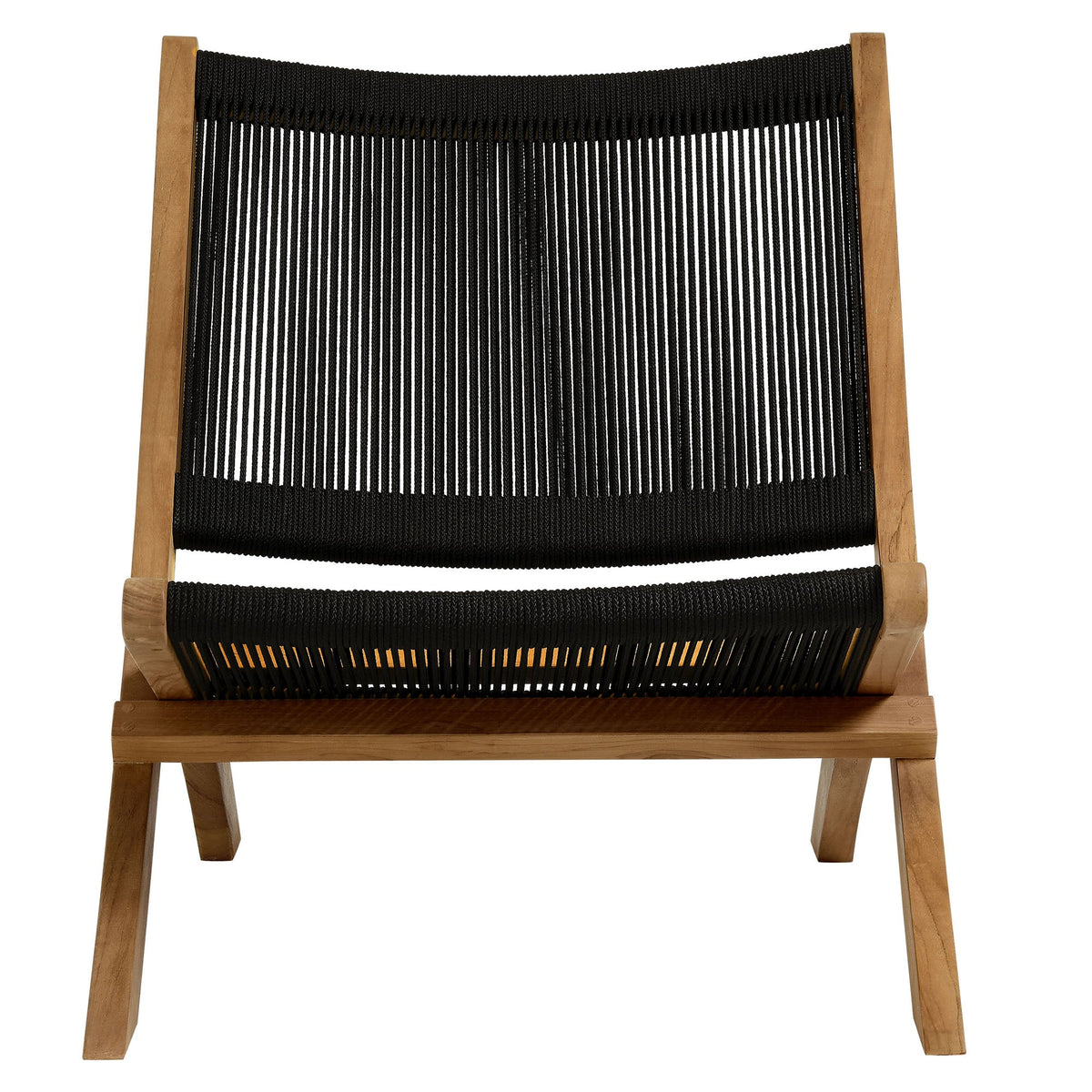 Vienna Natural/Black Outdoor Patio Teak and Rope Folding Accent Lounge Chair