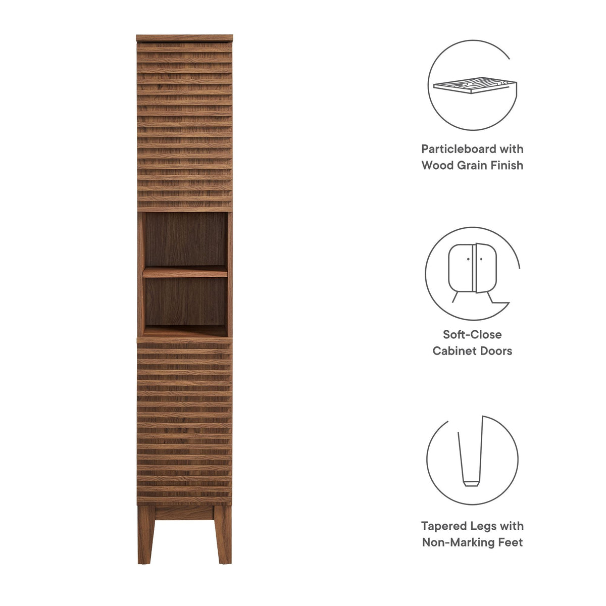 Render Walnut Tall Narrow Bathroom Storage Cabinet