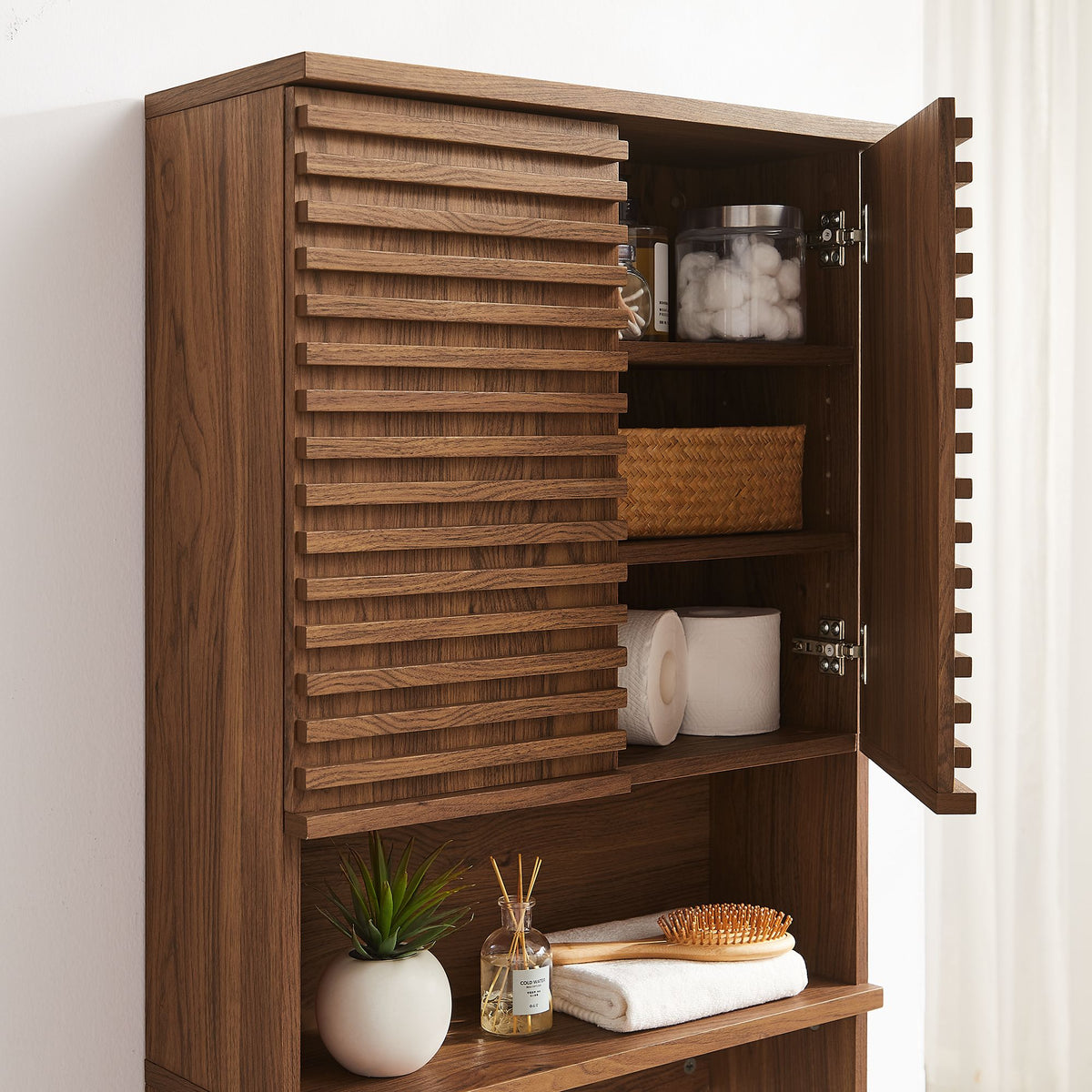 Render Walnut Over the Toilet Bathroom Storage Cabinet