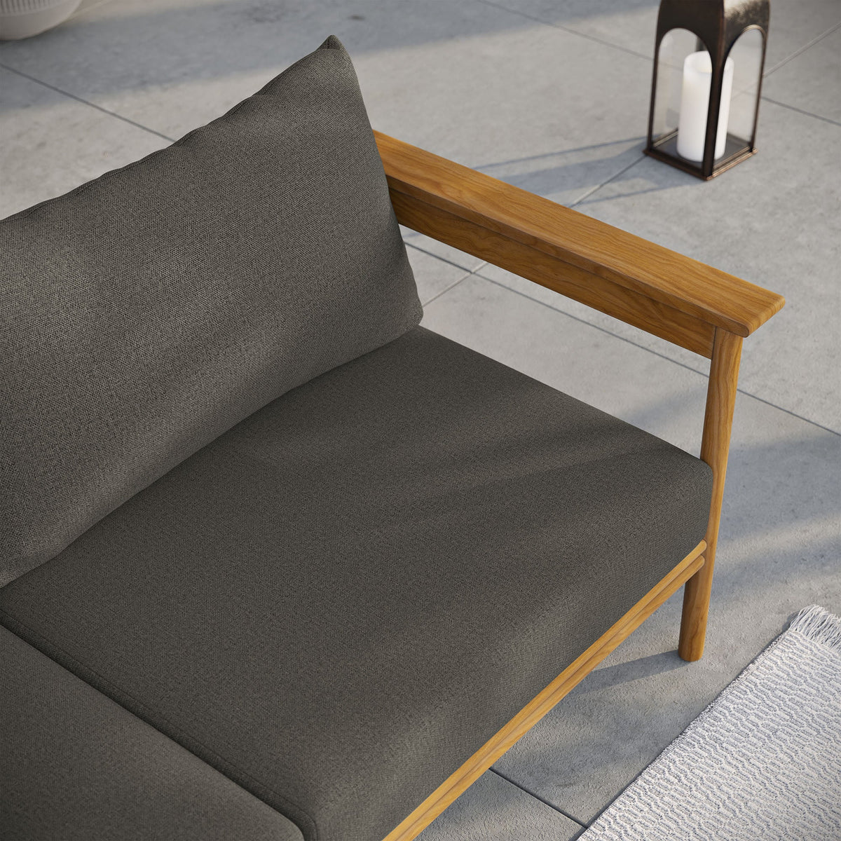 Wren Natural Flint Gray Outdoor Patio Teak Wood Sofa
