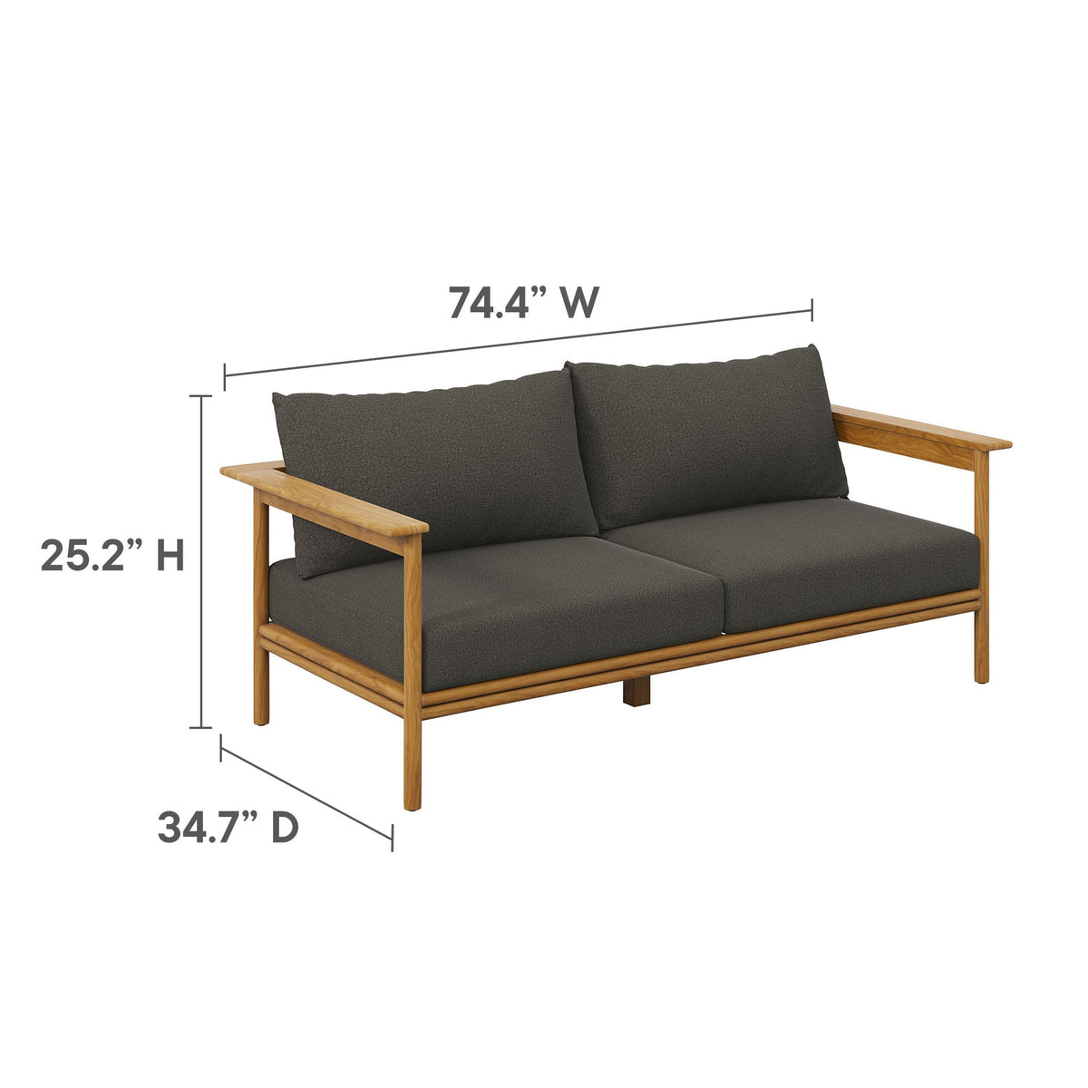 Wren Natural Flint Gray Outdoor Patio Teak Wood Sofa