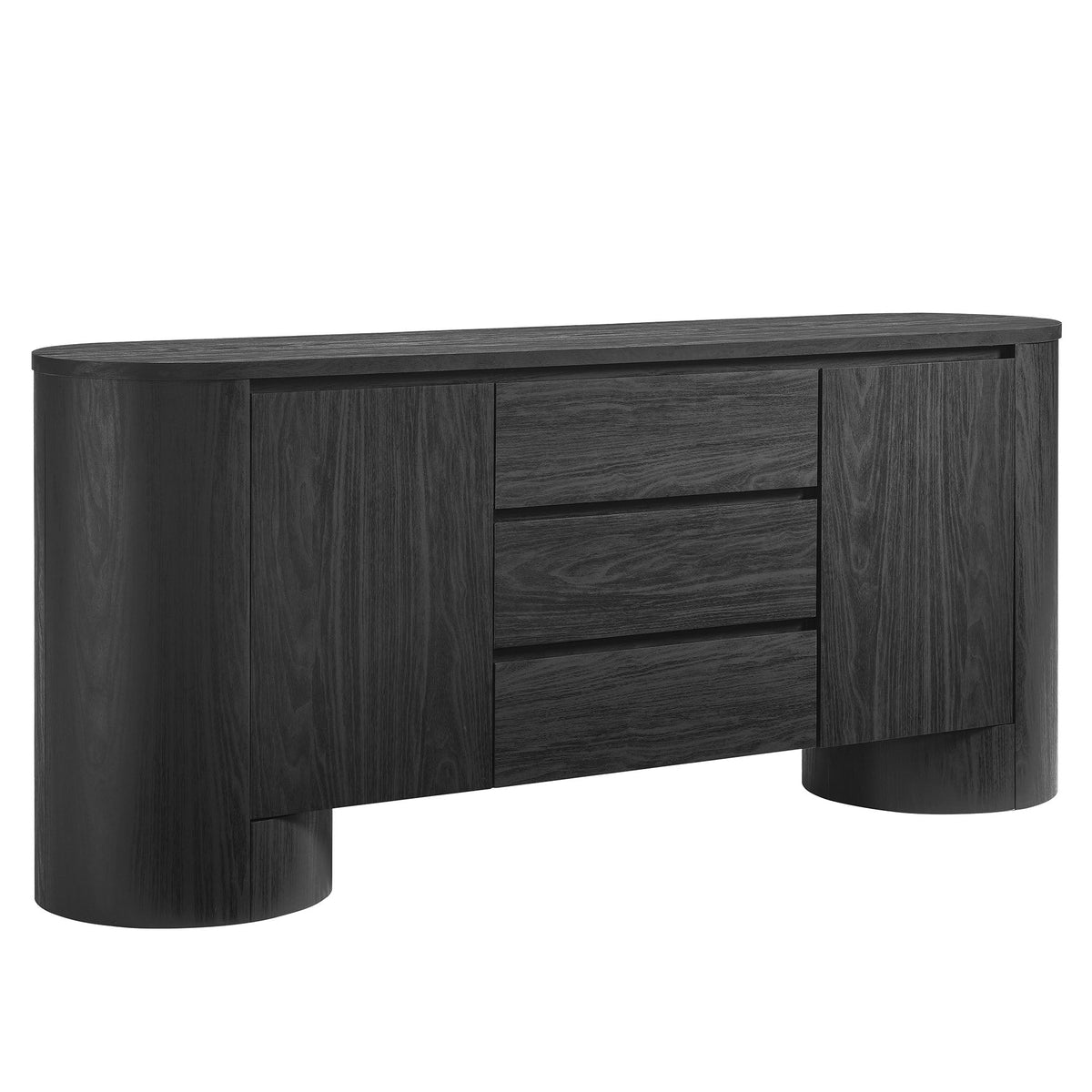 Duval Black 71" Rounded Sideboard Storage Cabinet