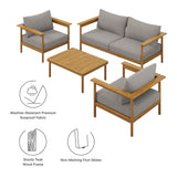 Wren Natural Driftwood 4-Piece Outdoor Patio Teak Wood Furniture Set