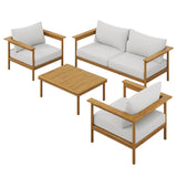 Wren Natural Sail 4-Piece Outdoor Patio Teak Wood Furniture Set
