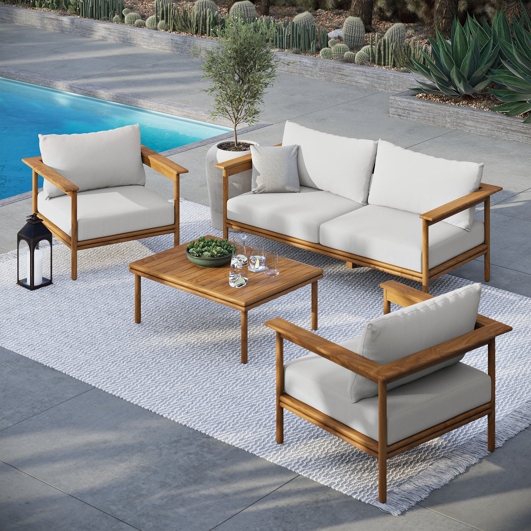 Wren Natural Sail 4-Piece Outdoor Patio Teak Wood Furniture Set