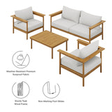 Wren Natural Sail 4-Piece Outdoor Patio Teak Wood Furniture Set