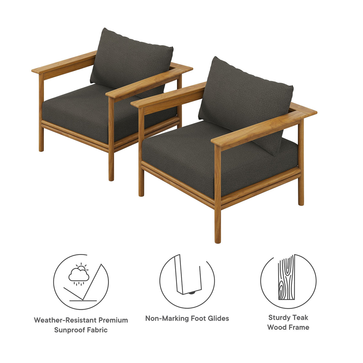 Wren Natural Flint Gray Outdoor Patio Teak Wood Armchair (Set of 2)