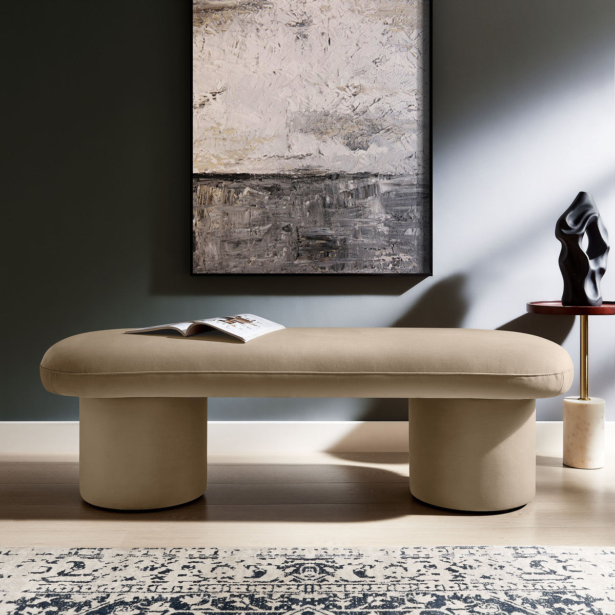 Orla Taupe Performance Velvet Bench - Ornate Home