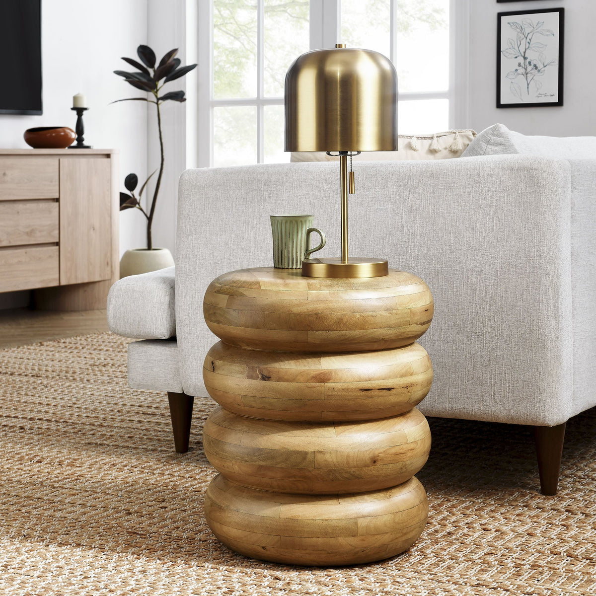 Ellery Natural Round Stacked Wood Side Table