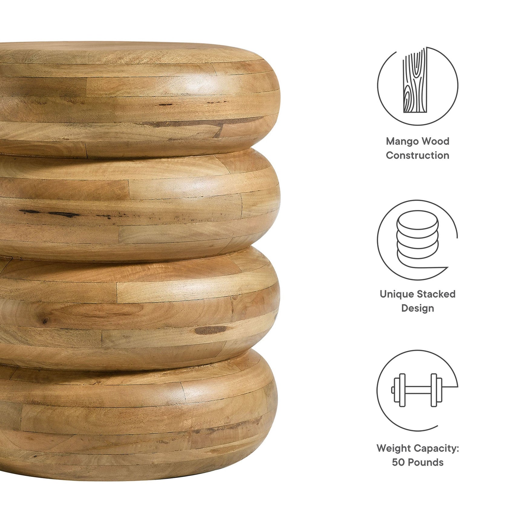 Ellery Natural Round Stacked Wood Side Table