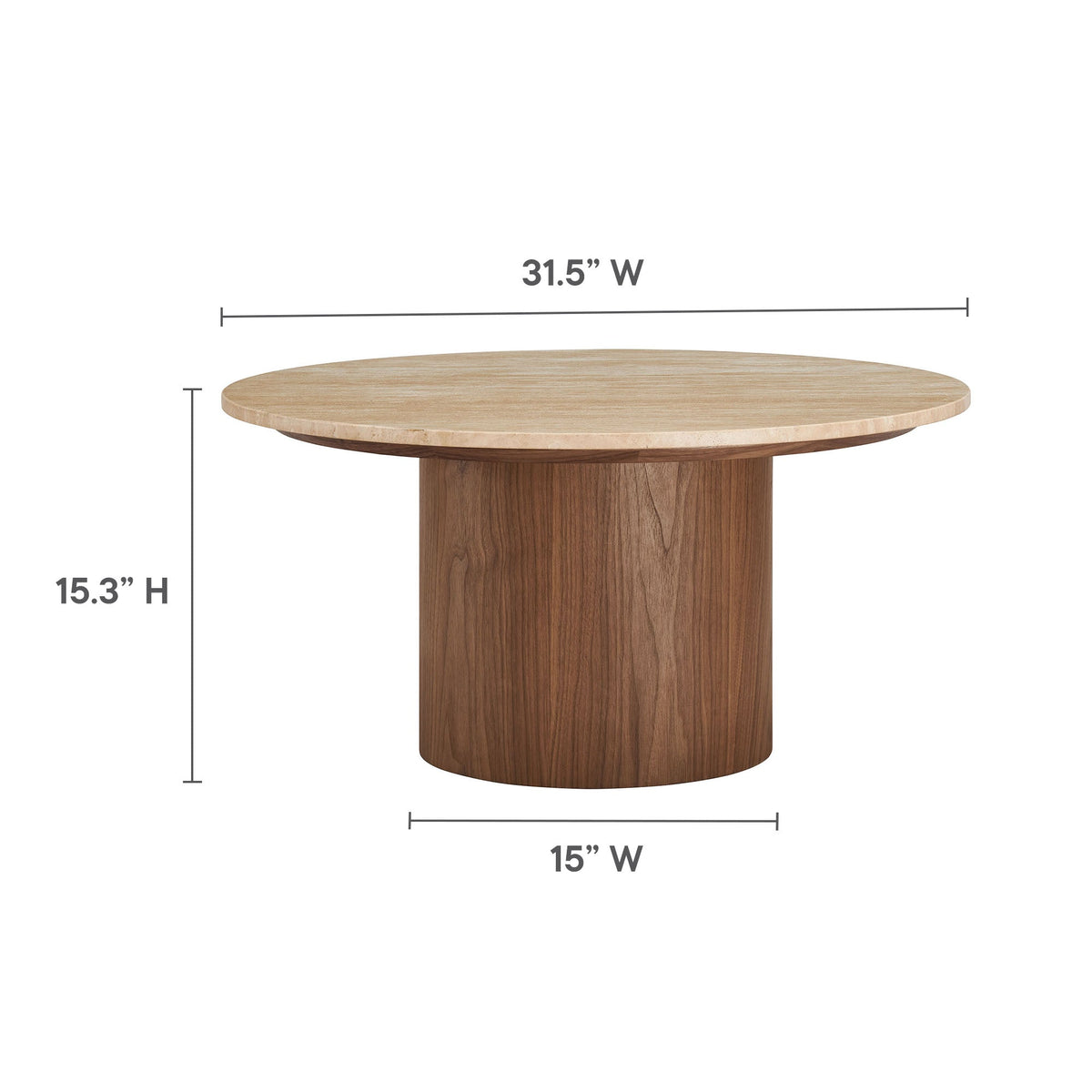 Kioni Walnut Round Travertine Coffee Table