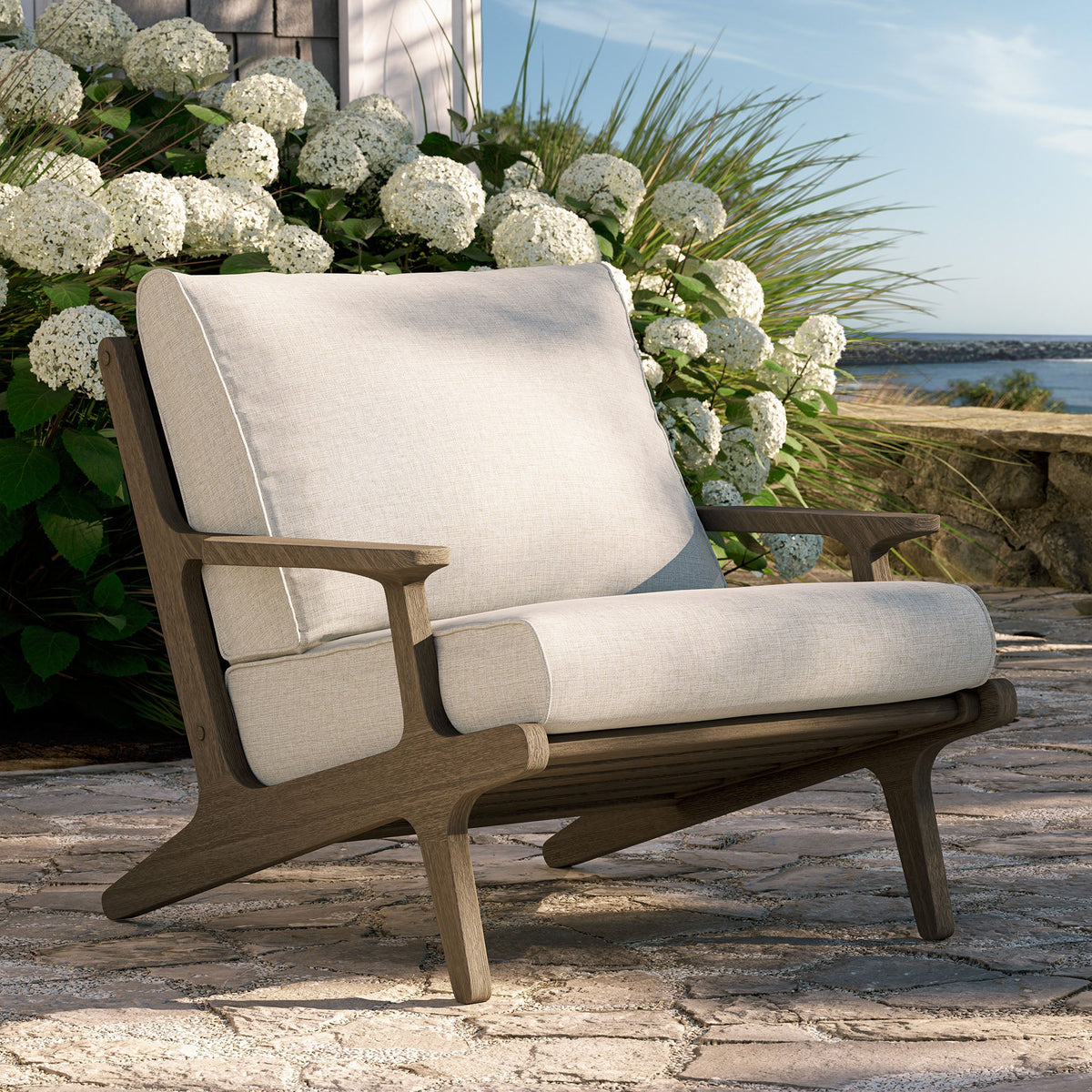 Saratoga Weathered Gray/Pebble Outdoor Patio Teak Wood Armchair