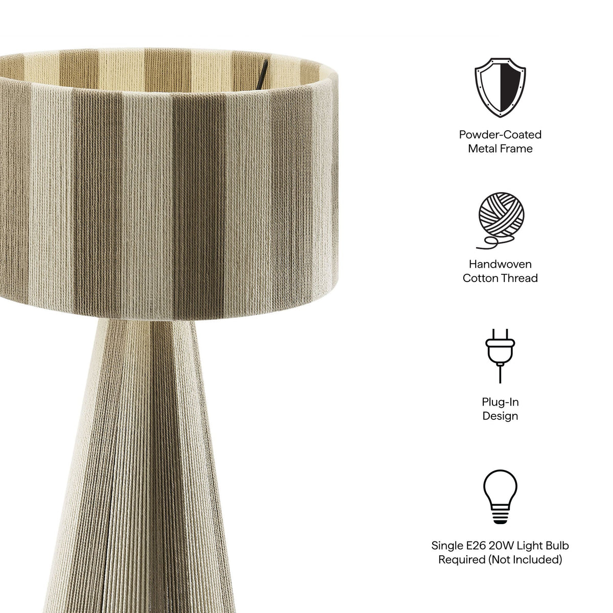 Renae Cobblestone Handwoven Cotton Thread Striped Table Lamp
