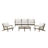 Saratoga Weathered Gray/White 4-Piece Outdoor Patio Teak Wood Furniture Set - 70.5x125.3"