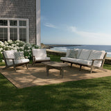 Saratoga Weathered Gray/White 4-Piece Outdoor Patio Teak Wood Furniture Set - 70.5x125.3"