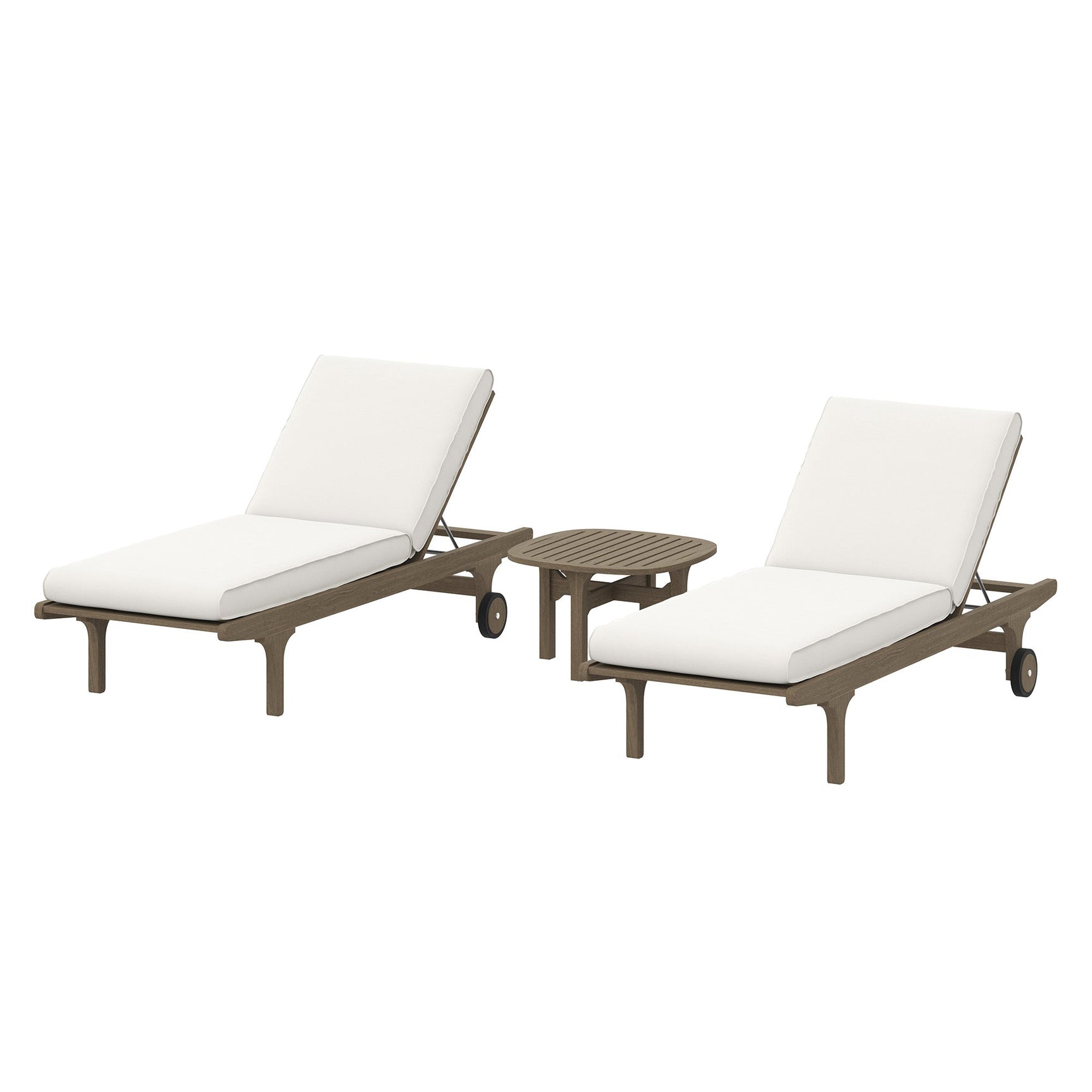 Saratoga Weathered Gray/White Outdoor Patio Teak Wood 3-Piece Chaise Lounge Furniture Set