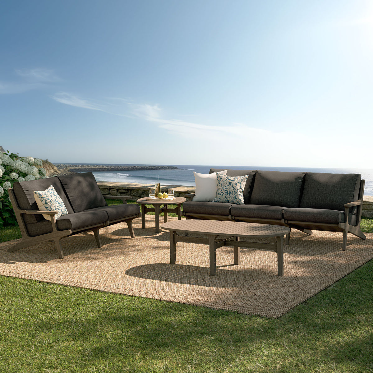 Saratoga Weathered Gray Flint 4-Piece Outdoor Patio Teak Wood Furniture Set - 62.3x174.2"