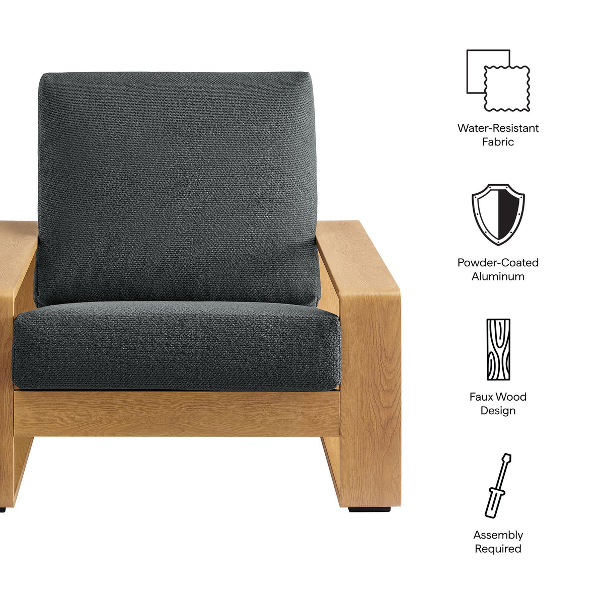 Lirienne Charcoal/Natural Outdoor Patio Aluminum Faux Wood Armchair
