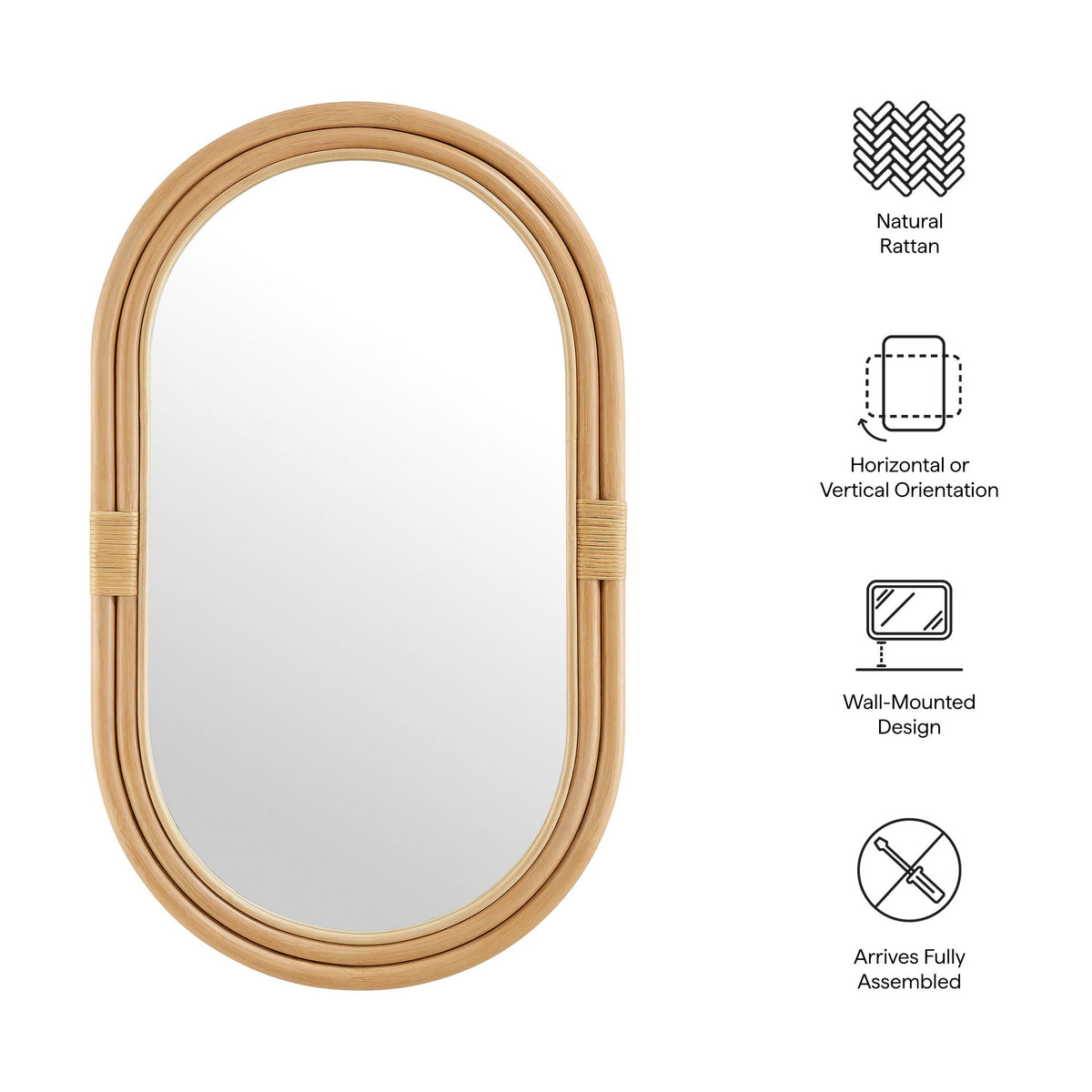 Corsica Natural Oval Rattan Wall Mirror