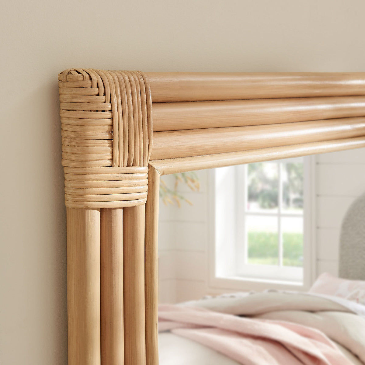 Corsica Natural Curved Rectangle Rattan Wall Mirror