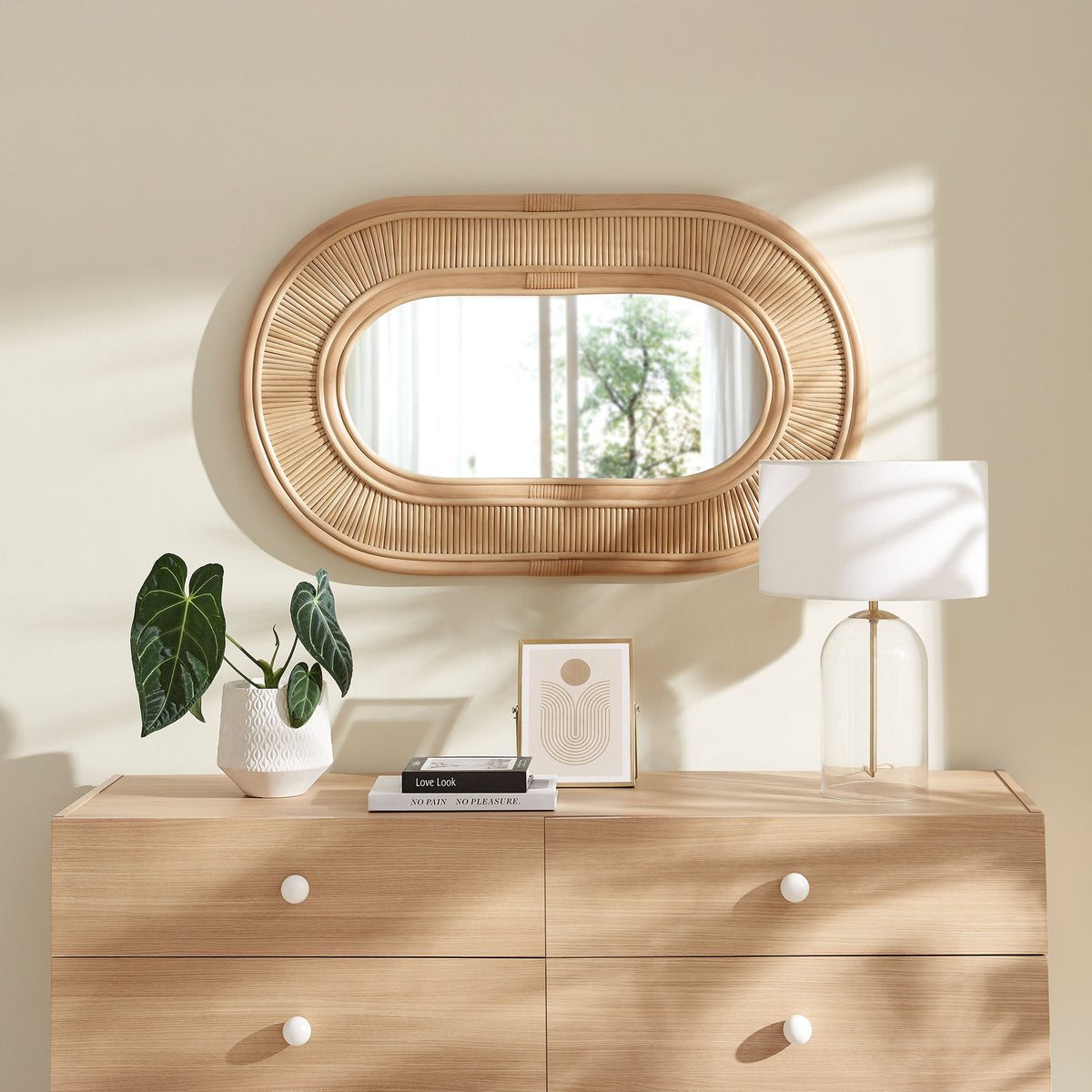 Sovana Natural Oval Rattan Wall Mirror
