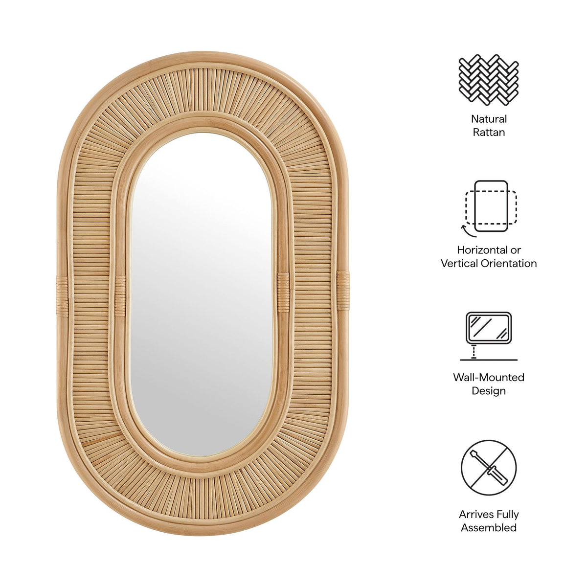 Sovana Natural Oval Rattan Wall Mirror