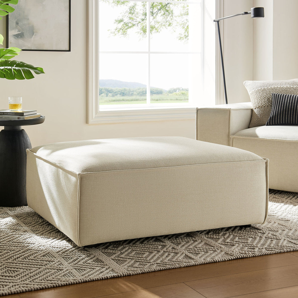 Restore Ecru Performance Fabric Upholstered Modular Ottoman