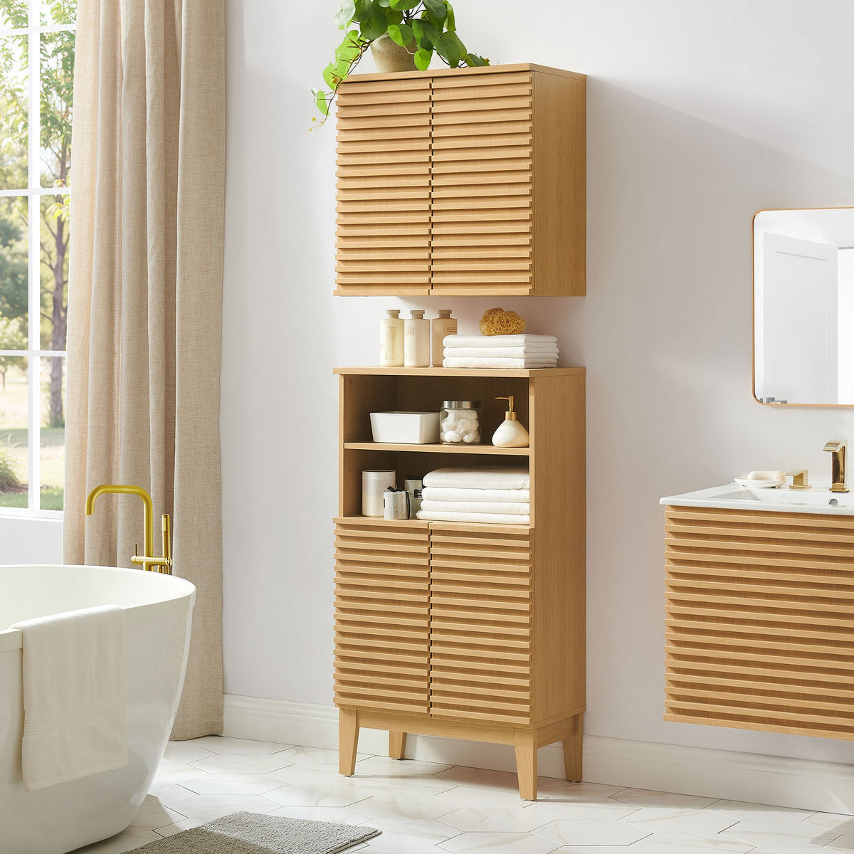 Render Oak Bathroom Cabinet Set