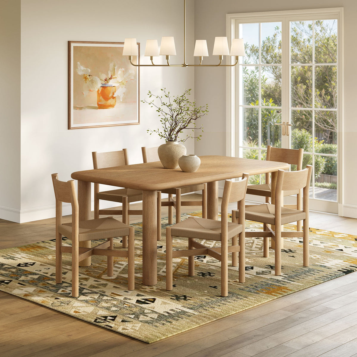 Alvia Weathered 7-Piece Oak Wood Dining Table and Chairs Set