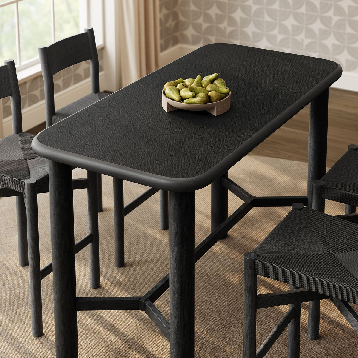 Alvia Black 5-Piece Rectangular Oak Wood Bar Table With Bar Stools Set