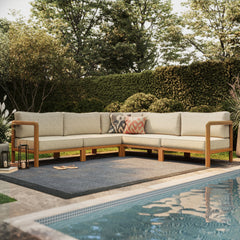 Kona Natural Sand 5-Piece Outdoor Teak Wood Corner Modular Sofa
