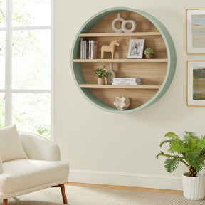 Romy Sage/Natural 47" Round Wall Book Shelf - Ornate Home