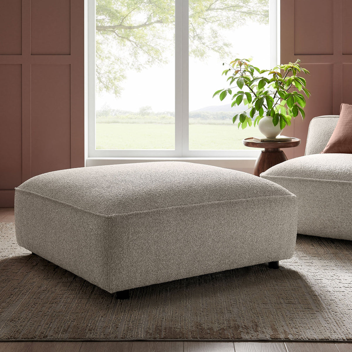 Auren Fog Lattice Bouclé Upholstered Ottoman