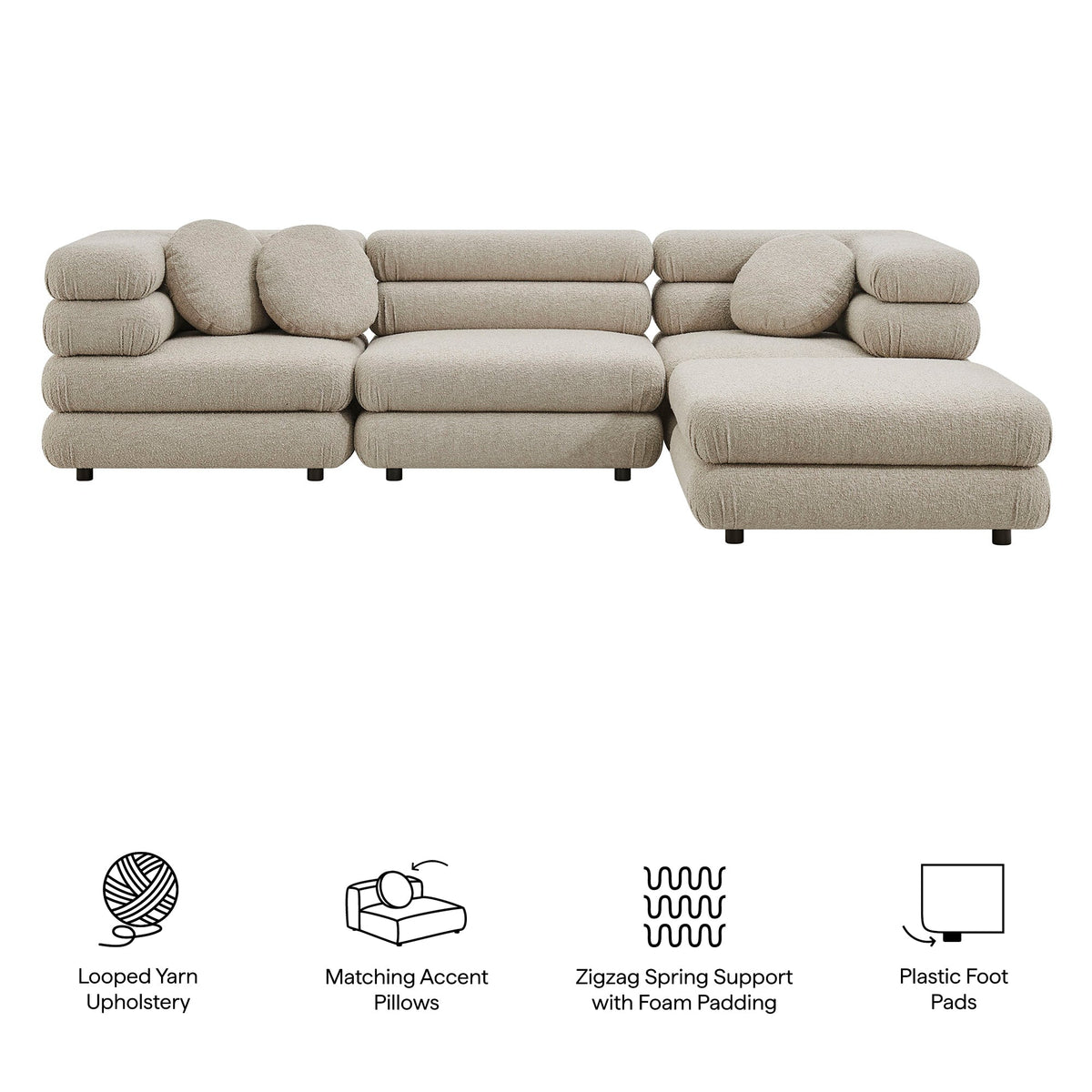 Jubilee Linen 4-Piece Upholstered Modular Sofa Set