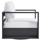 Tahoe Gray/White Outdoor Patio Powder-Coated Aluminum Swivel Armchair
