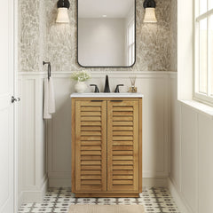 Tavira Natural Slatted Mango Wood Bathroom Vanity Cabinet (Sink Basin Not Included)