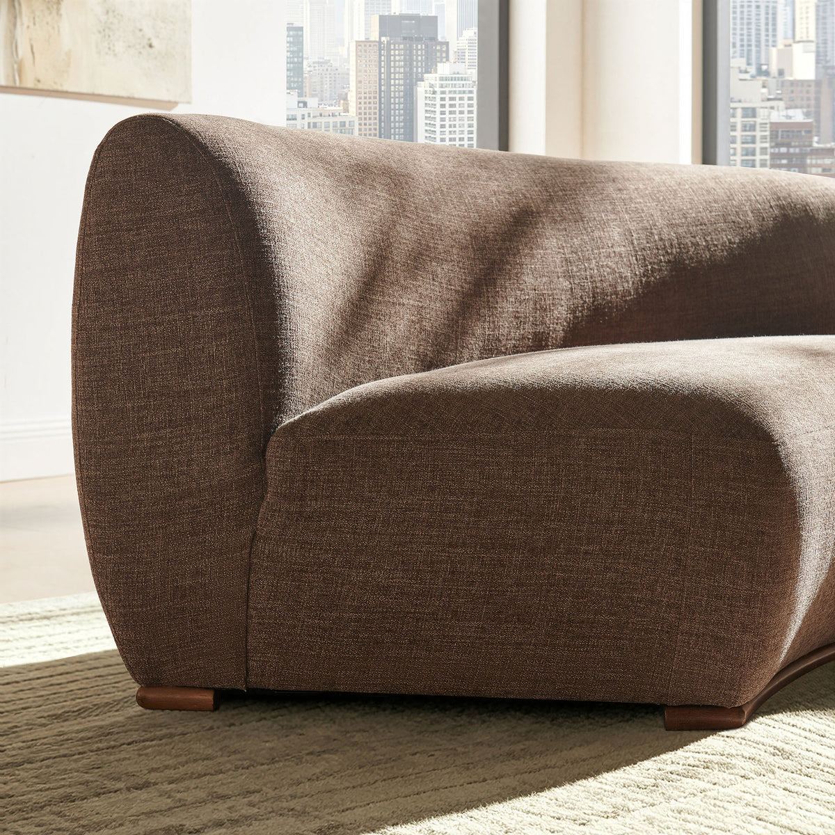 Rialta Mocha Curved Armless Slub Weave Fabric Sectional Loveseat