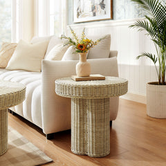 Sarova Natural 20 Inch Natural Rattan Pedestal Side Table