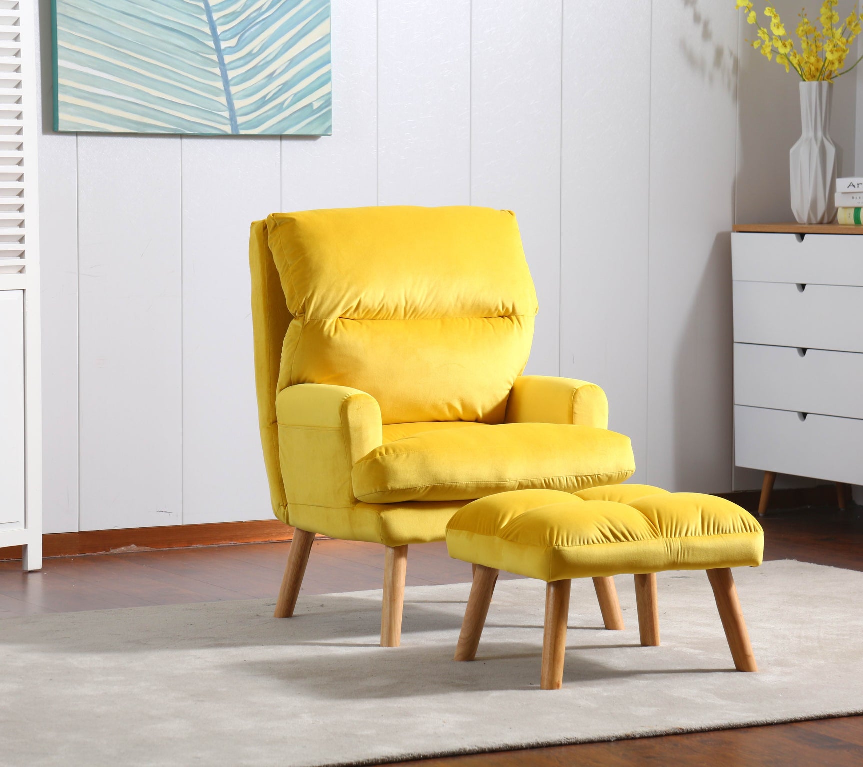 EOS Yellow Accent Chair with Ottoman - Ornate Home