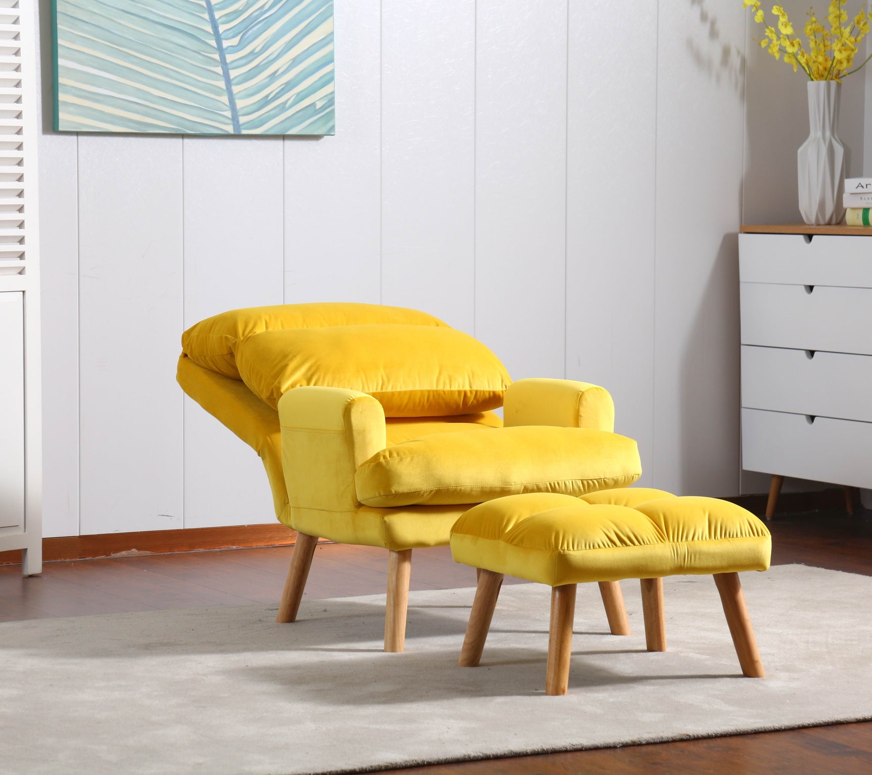 EOS Yellow Accent Chair with Ottoman - Ornate Home