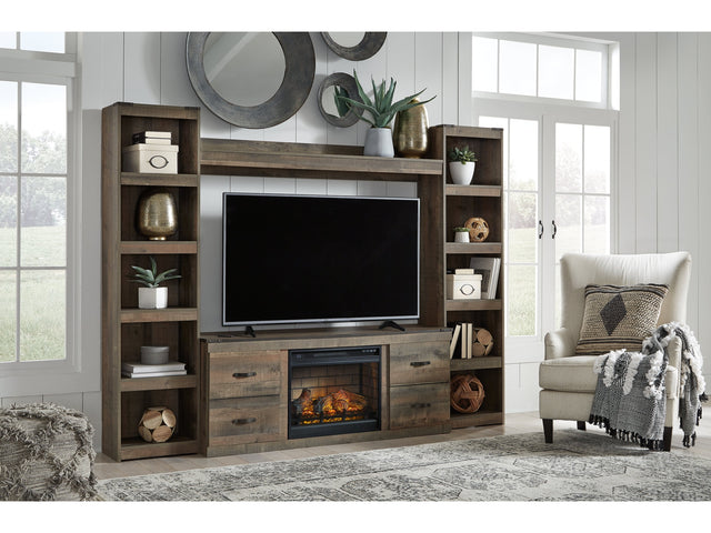 Trinell Brown 4-Piece Entertainment Center with Electric Fireplace - Ornate Home