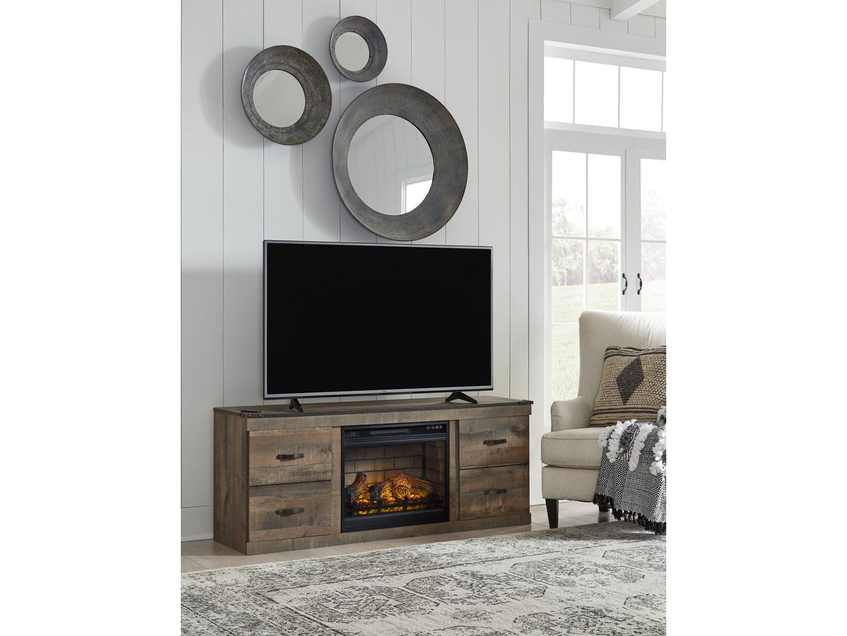 Trinell Brown TV Stand with Electric Fireplace - Ornate Home