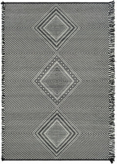 Eaglesham Black&White Flatweave Tassel Wool Rug - Clearance - Ornate Home