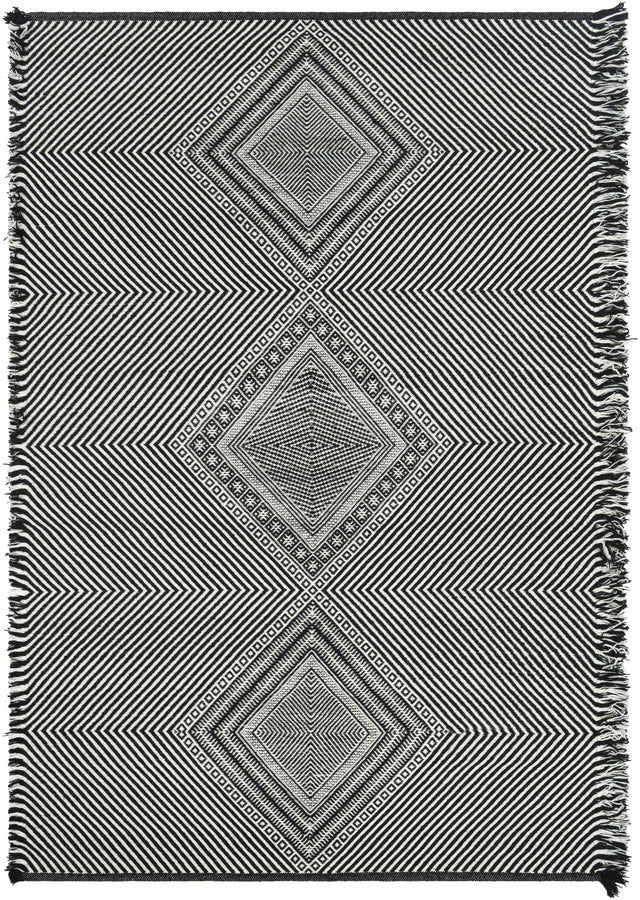 Eaglesham Black&White Flatweave Tassel Wool Rug - Clearance - Ornate Home