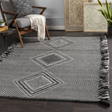 Eaglesham Black&White Flatweave Tassel Wool Rug - Clearance - Ornate Home